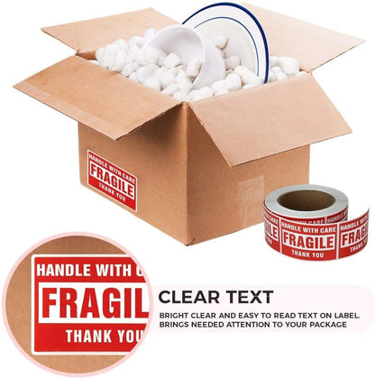 - 4 X 6 Inch Large Fragile Stickers Handle with Care Warning Packing Shipping Label - Permanent Adhesive (1 Roll, 500 Labels)