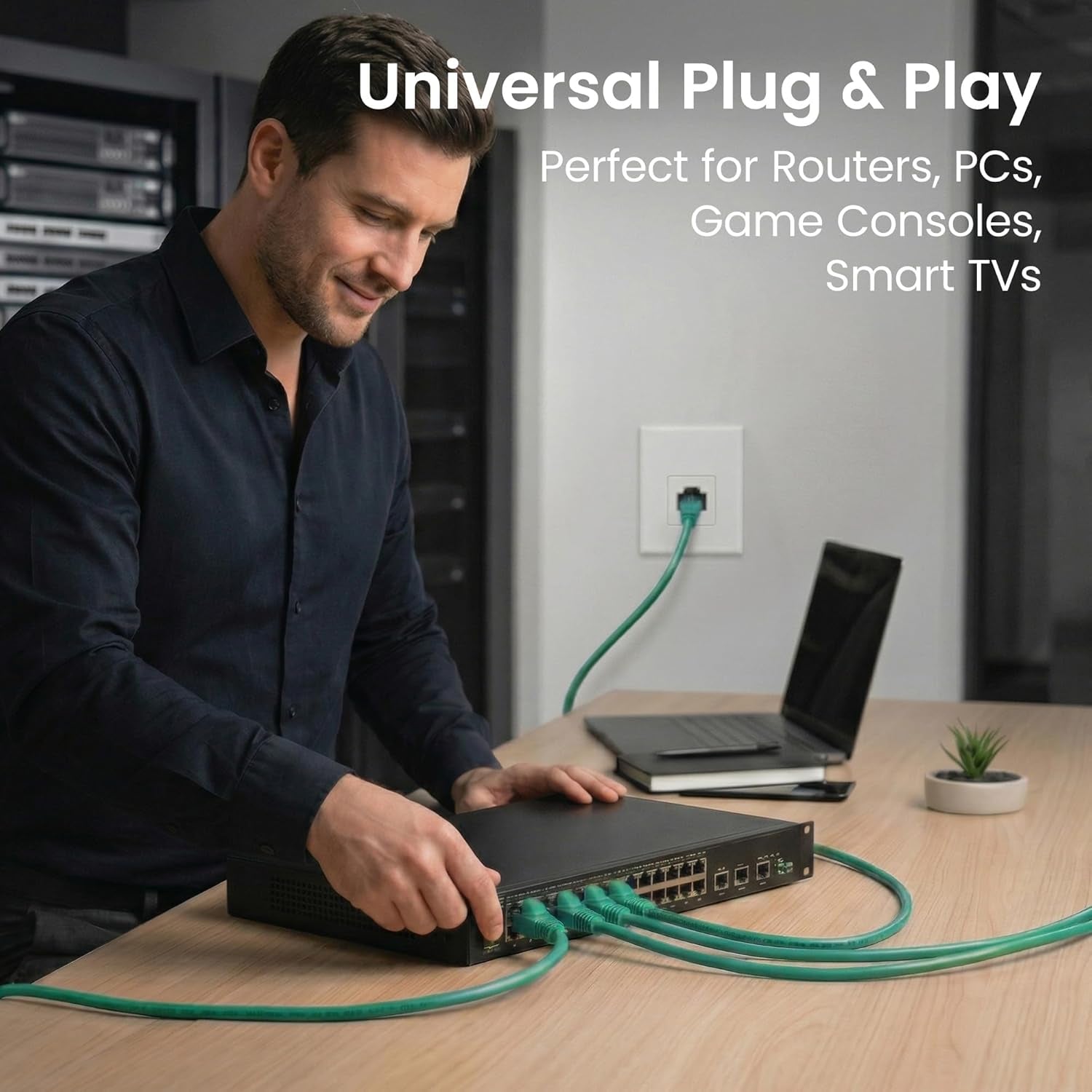 Cat 6 Ethernet Cable 10 Ft (10-Pack) - Cat6 Patch Cable, Cat 6 Patch Cable, Cat6 Cable, Cat 6 Cable, Cat6 Ethernet Cable, Network Cable, Internet Cable - Green 10 Feet
